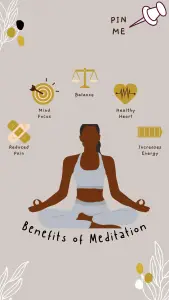 BLACK WOMAN MEDITATING SURROUNDED BY WORDS LIKED TO MEDITATION